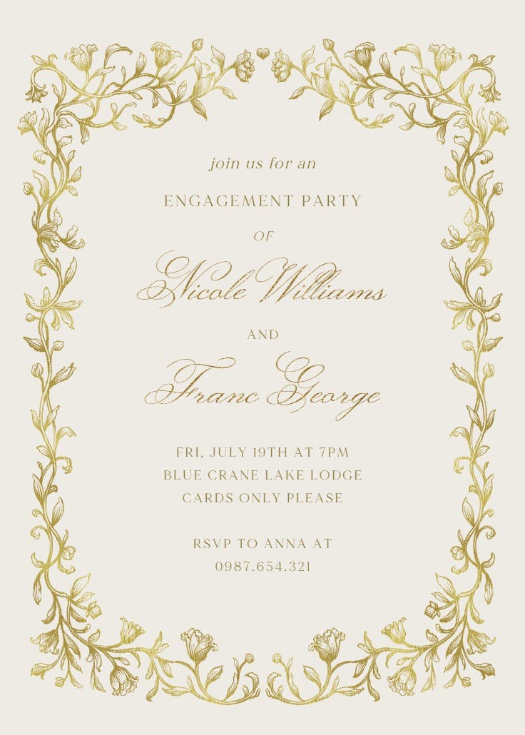 Etched deco - engagement party invitation